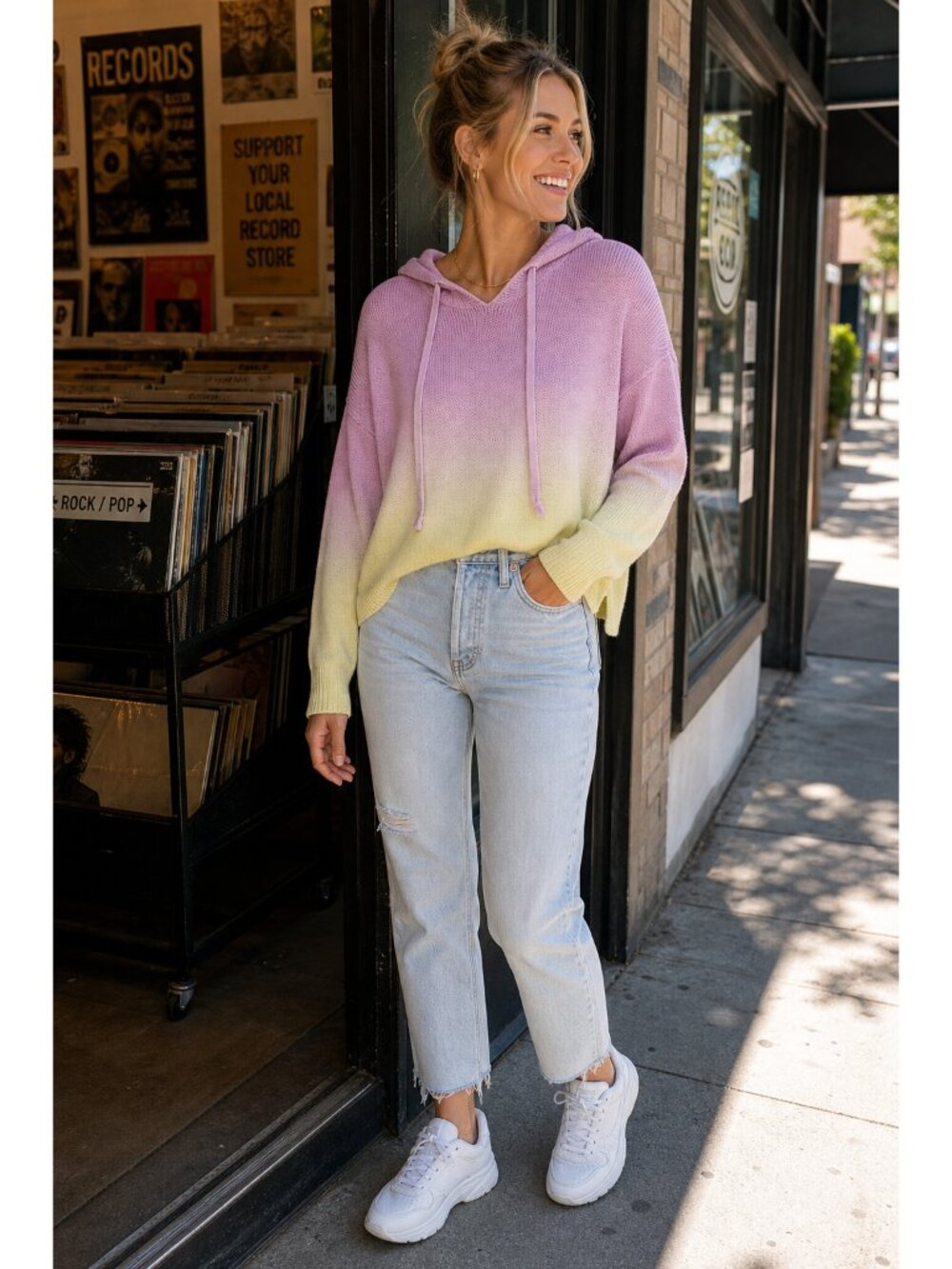 $188 One Grey Day Boutique Kosta REVOLVE Hoodie Sweater Designer Ombre Pink S